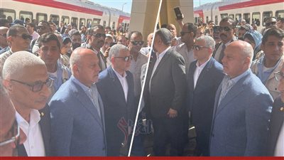 10 لقطات لـ كامل الوزير من بدء التشغيل التجريبي لقطار سيناء الجديد