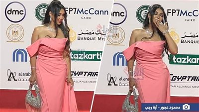 فستان سامية الطرابلسي في مهرجان القاهرة السينمائي 2024.. اللون روز والكتف ساقط 