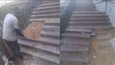 صنايعي رخام يقوم بإصلاح سلم نزلة العجوزة على نفقته الخاصة.. والأهالي: فين الحي؟