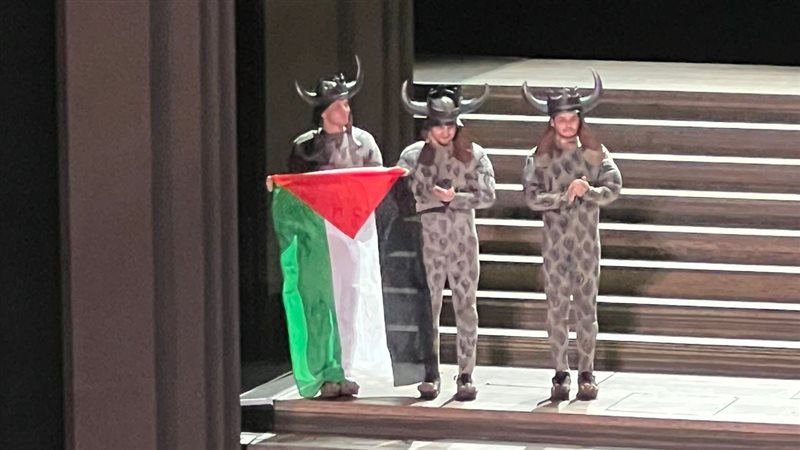 فنان يرفع العلم الفلسطيني