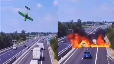 سقوط طائرة على طريق سريع مزدحم شمال إيطاليا (فيديو)