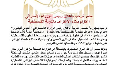 مصر تثمّن اعتزام استراليا الاعتراف بدولة فلسطين أمام الجمعية العامة للأمم المتحدة