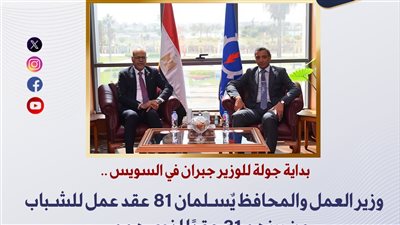 منهم 31 لذوي الهمم، وزير العمل ومحافظ السويس يسلمان 81 عقد عمل للشباب